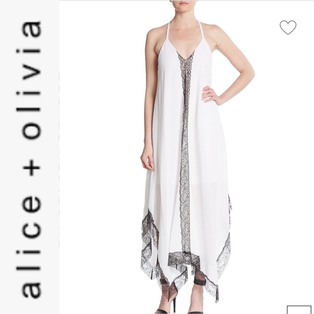 NWOT Alice + Olivia White Maxi with Black Lace Trim